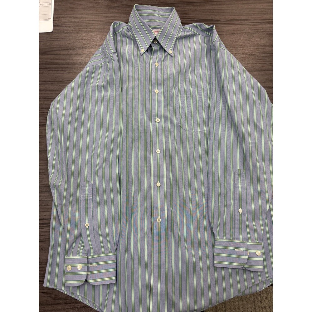 Brooks Brothers 15 2/3 Blue Green Stripe Shirt Mens Medium